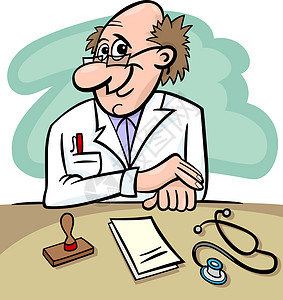 男人素材卡通诊所卡通插图医生工作咨询微笑访问博士卡通片处方保健职业罩衫背景