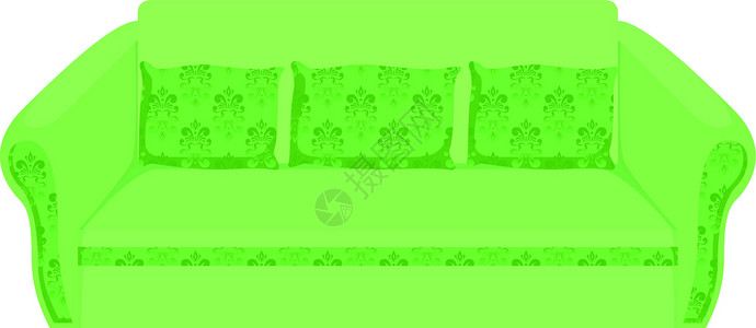 绿沙发枕头家具插图绿色长椅背景图片