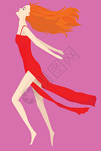 穿红裙子的红发妇女背景图片