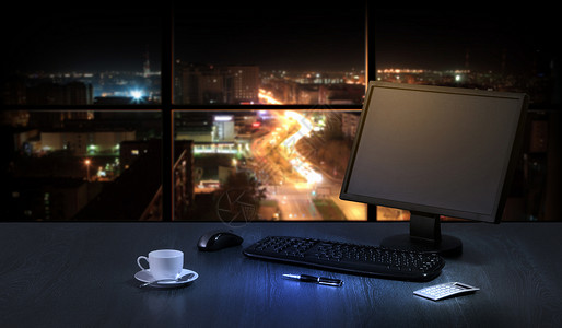 夜间办公室照片电话建筑窗户城市风景天空电脑公司工作背景图片