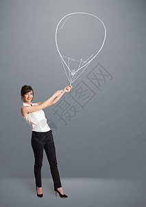 手画气球素材美貌的女士拿着气球画女性喜悦庆典笑脸绘画女孩幸福快乐玩具气泡背景