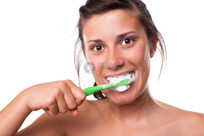 女孩刷牙青少年牙齿女性牙膏微笑牙科金发美白增白剂保健图片