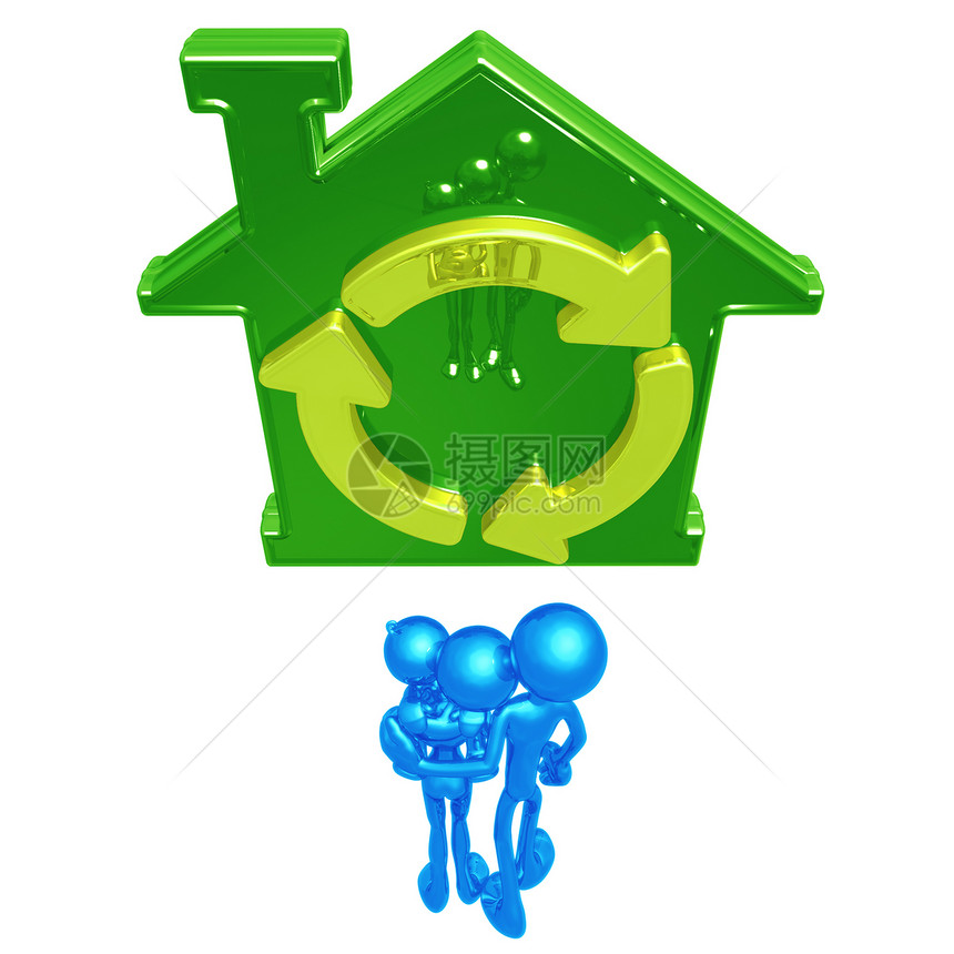 有绿色家庭的家庭计算机卡通片推介会商业插图蓝色香椿概念房子回收图片