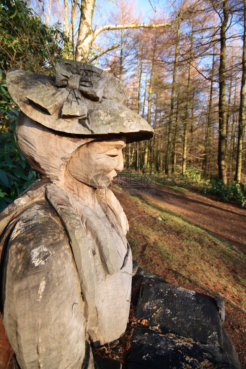 户外木木雕雕塑雕刻林地雕像女士帽子树木图片