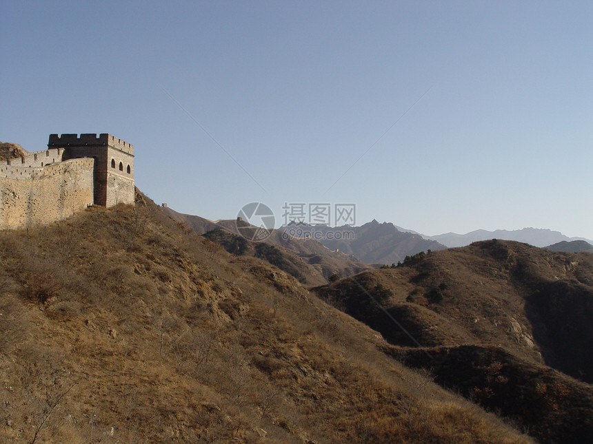 中国的长城蓝色远足边界石头山脉丘陵天空旅行图片