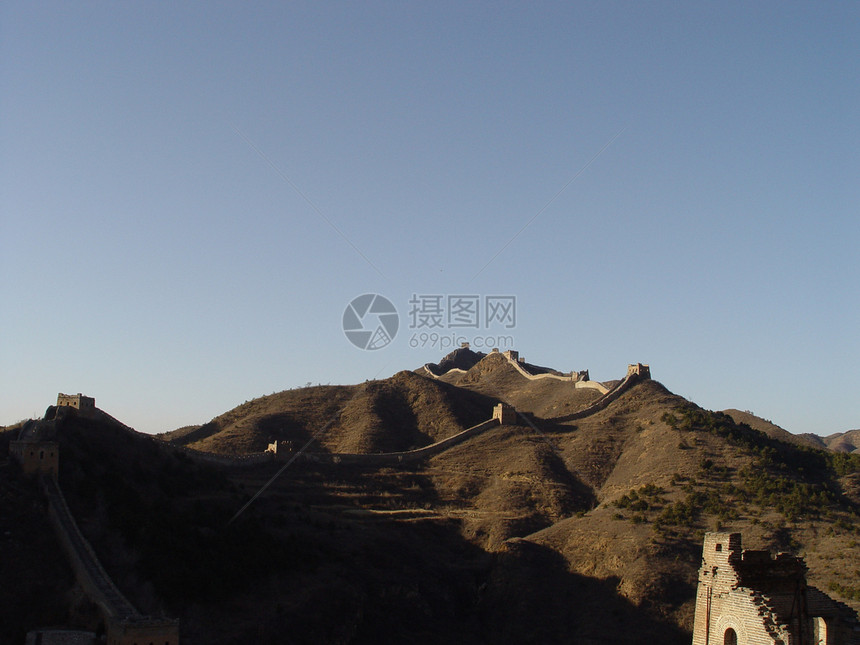 中国的长城蓝色丘陵边界远足石头山脉天空旅行图片