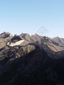 中国的长城丘陵山脉蓝色石头边界天空远足旅行背景图片