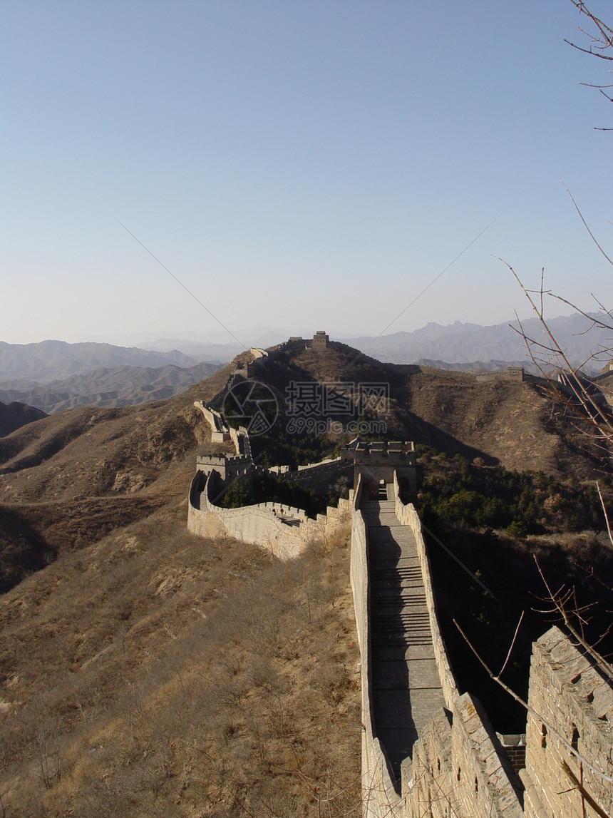 中国的长城旅行远足石头山脉边界丘陵天空蓝色图片