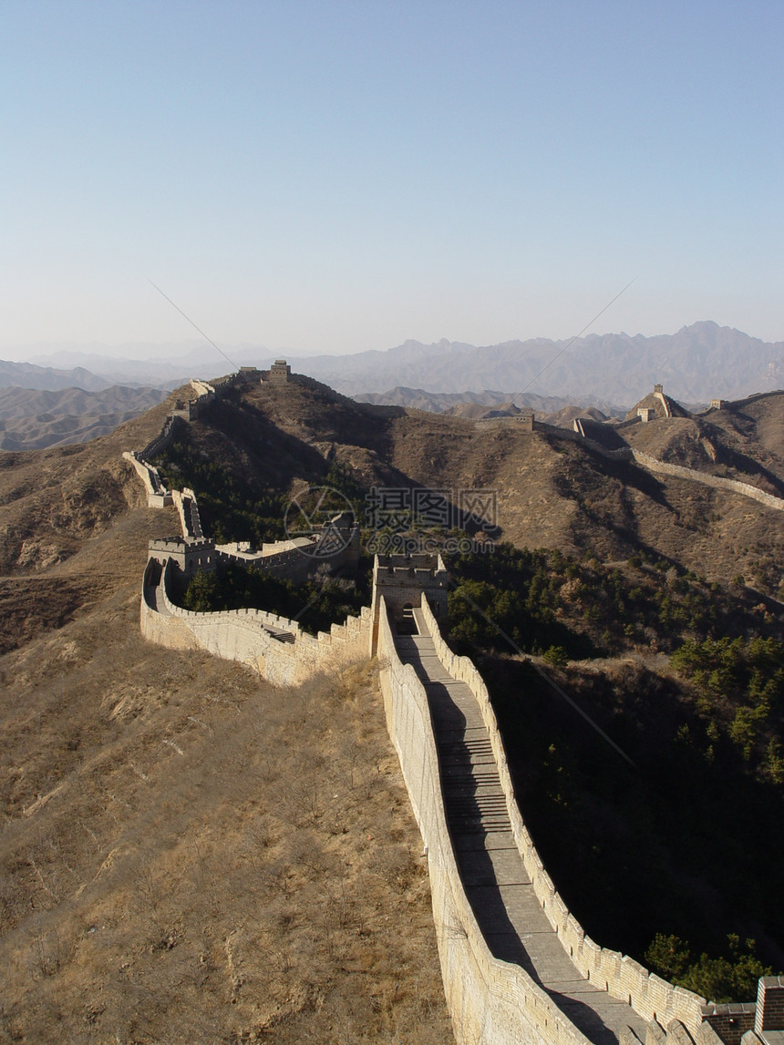 中国的长城旅行山脉天空蓝色远足边界丘陵石头图片