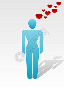 爱情图标系列男人橙子灰色阴影红色思考青色插图女性蓝色背景图片