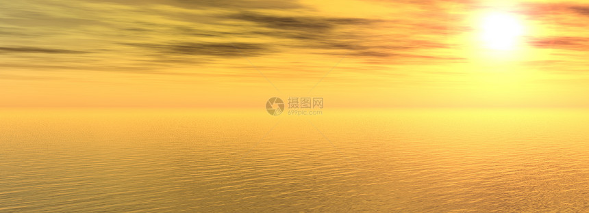 日落在海中太阳地平线高度天空绘画波浪插图红色射线图片