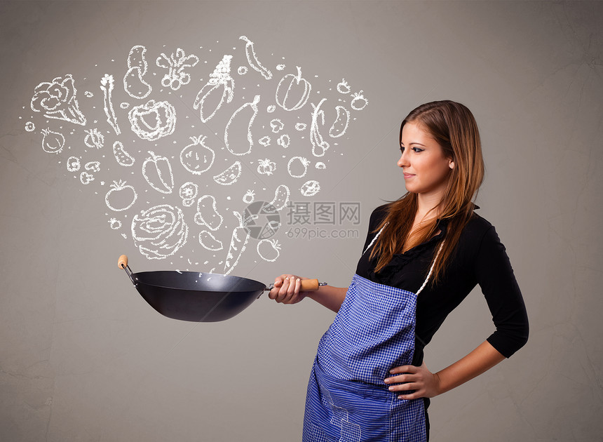 妇女烹饪蔬菜女性辣椒插图女士花园营养厨房沙拉绘画黄瓜图片