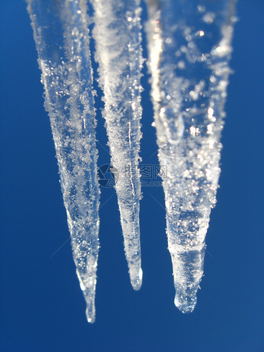 蓝色天空背景的冰柱上状况广告冻结存款白色季节图片