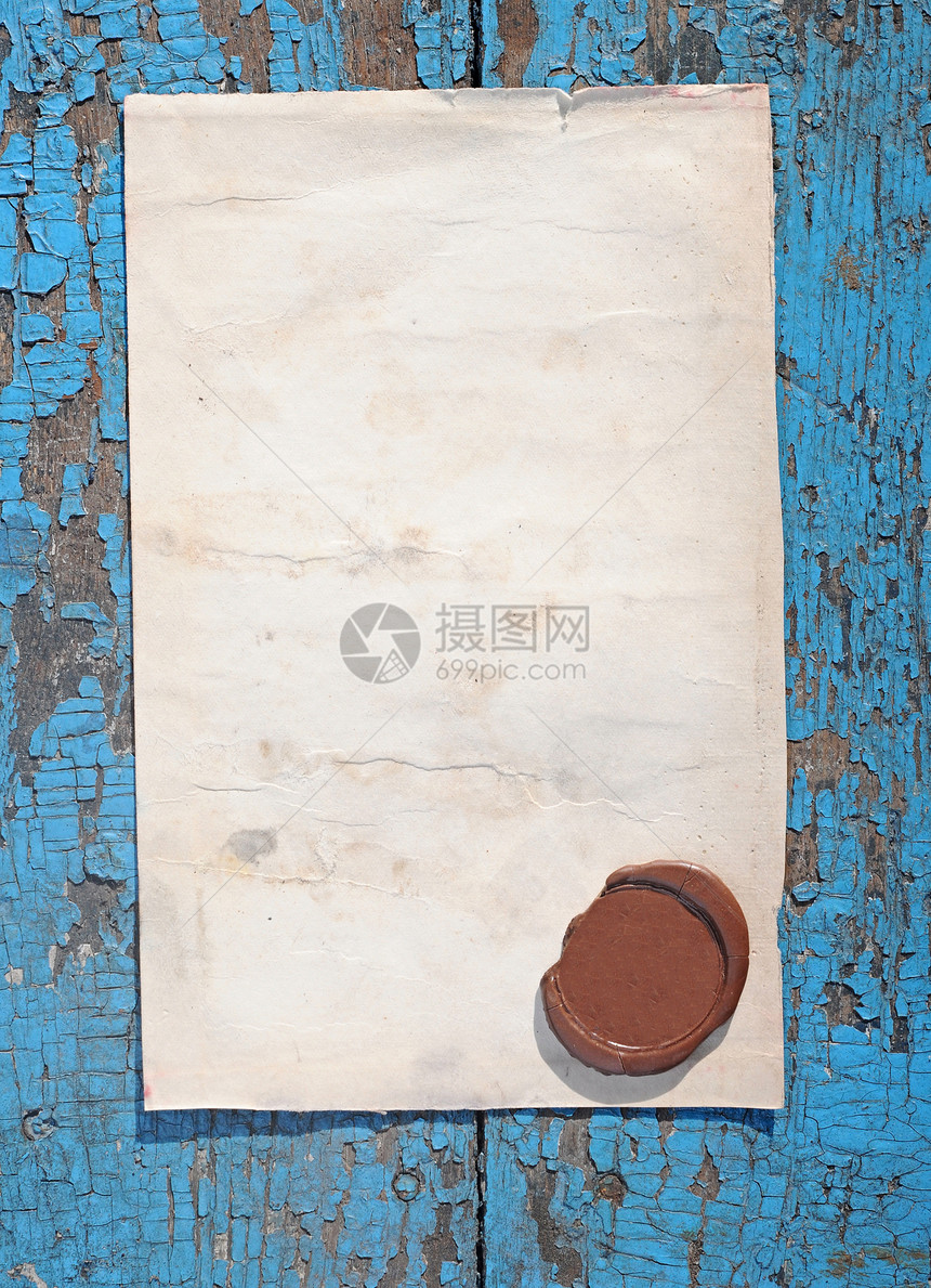 带有蜡印的旧纸历史性羊皮纸床单滚动木头卷曲文档信任海豹秘密图片