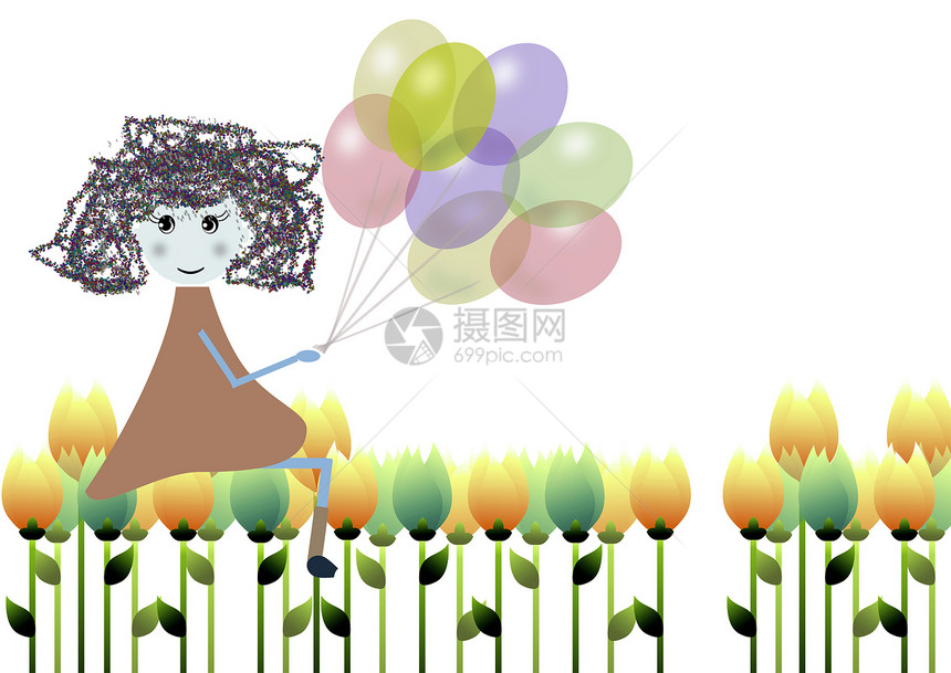 幸福儿童草原花朵玩具气球孩子们游戏国家草地图片