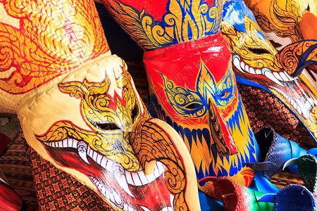泰国蒙面节衣服节日幸福舞蹈表演寺庙艺术面具文化裙子背景图片