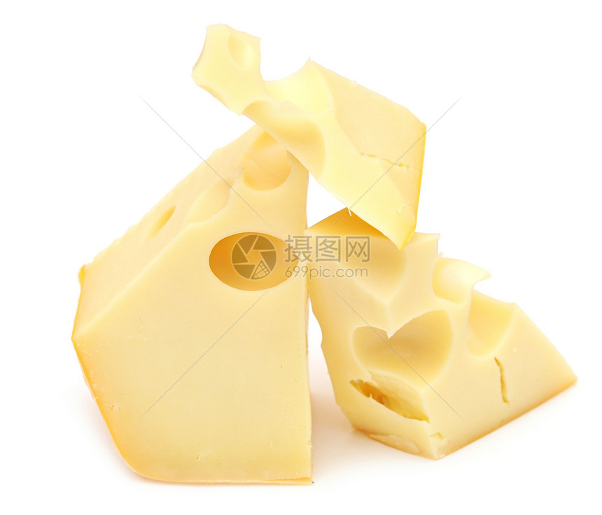 在白色背景上被孤立的奶酪片块食品美食烹饪早餐牛奶商品奶制品黄色小吃产品图片