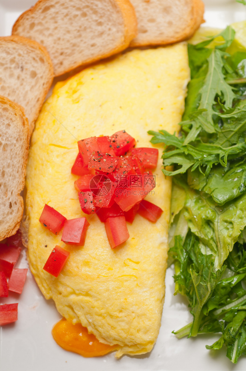 配番茄和沙拉的奶酪蛋奶饮食宏观草本植物食物胡椒油炸盘子蔬菜早餐美食图片