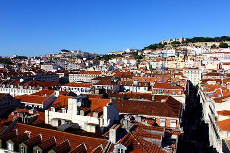 里斯塔葡萄牙里斯本市下城市中心大街旅游历史沉思建筑房子旅行天空景观背景