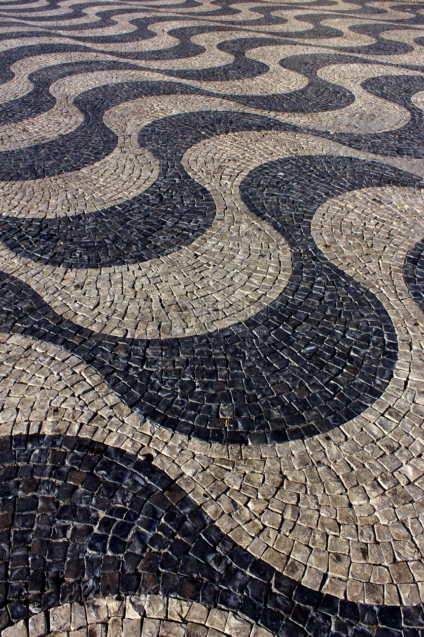 葡萄牙语人行道 葡萄牙卡达假期波形波浪瓷砖曲线文化石头旅游人行道星星图片
