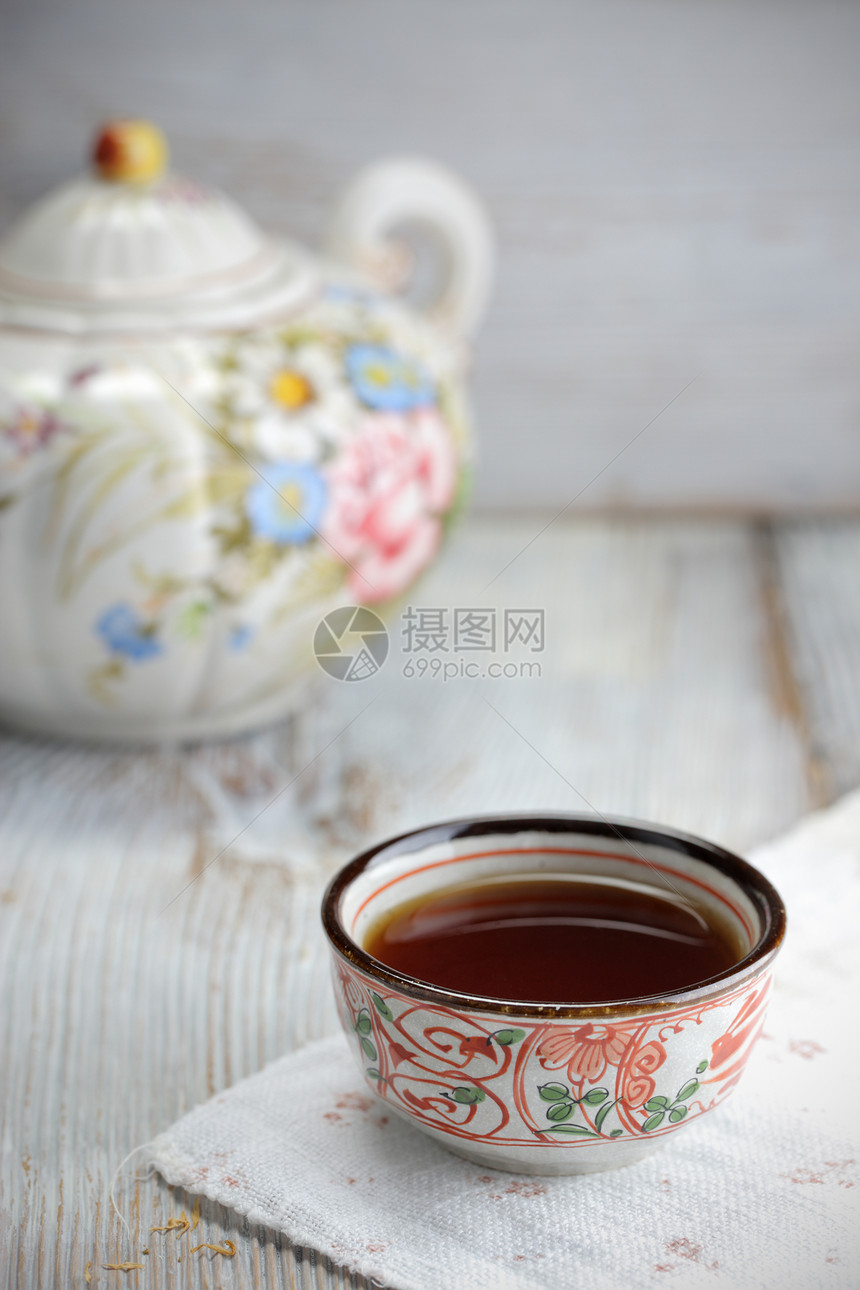 茶早餐桌子装饰茶壶文化杯子生活方式液体木头红茶图片