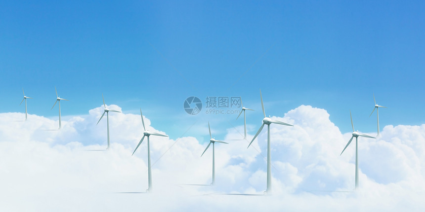 现代白色风力涡轮机场地环境旋转农场蓝色螺旋桨技术植物天空生产图片