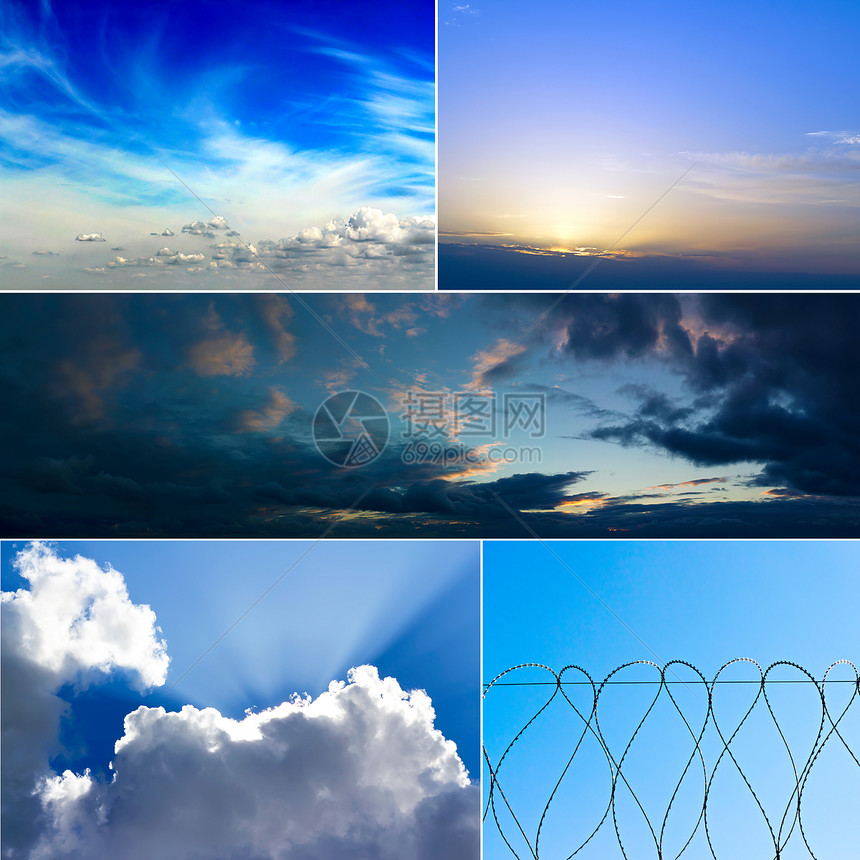 由五张云云的天空图像组成图片