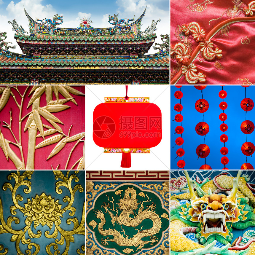 中国新年概念装饰收藏团体文化卡片风格竹子庆典装饰品艺术图片