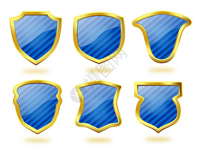 盾牌标签带金框架的有条纹蓝色盾牌背景