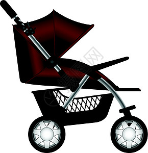 推动者婴儿分娩小马红色大车新生车轮绘画篮子越野车运输童年插画