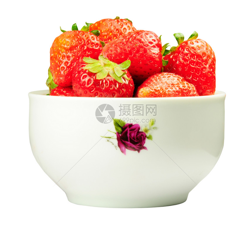 草莓在碗盘上叶子玫瑰陶器水果甜点瓷器种子食物果汁小吃图片