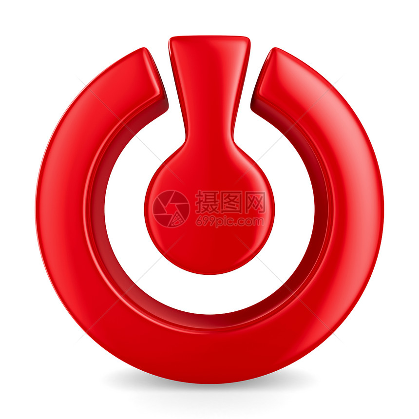 白色背景上的电源符号 孤立的 3D 图像戒指电脑圆形技术插图按钮概念圆圈控制红色图片