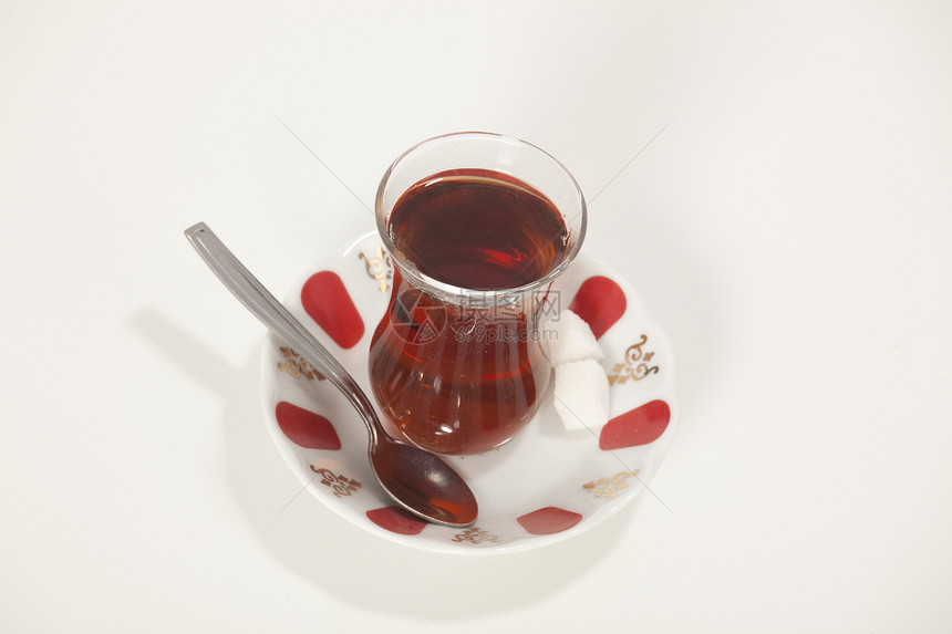 白色的土耳其茶叶杯款待早餐乐趣服务休息芳香勺子火鸡盘子红茶图片