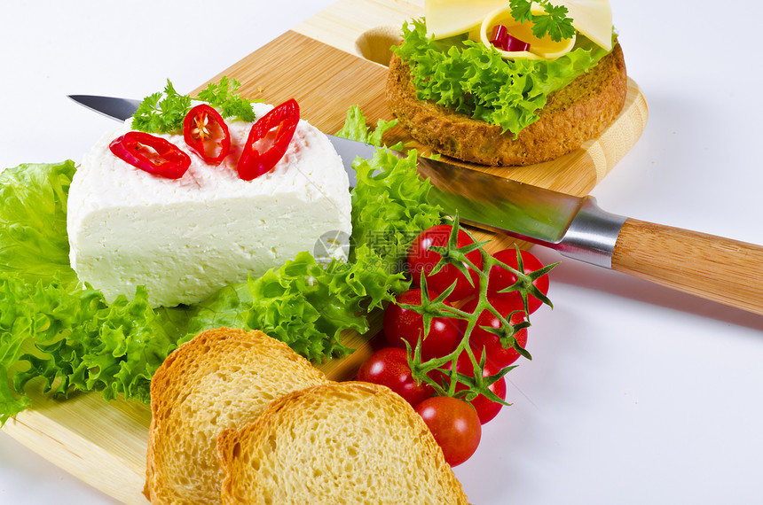 Curd 波兰 Twarozek奶油面包盘子奶制品饮食土豆产品蔬菜草本植物牛奶图片