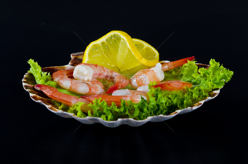 虾沙拉海鲜螃蟹宏观水果海洋营养钢巴美食黑色红色图片