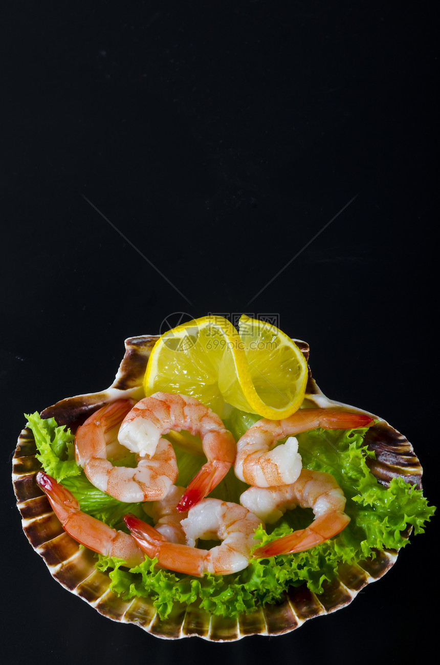 虾沙拉营养盘子螃蟹海洋贝类美食水果小吃红色绿色图片