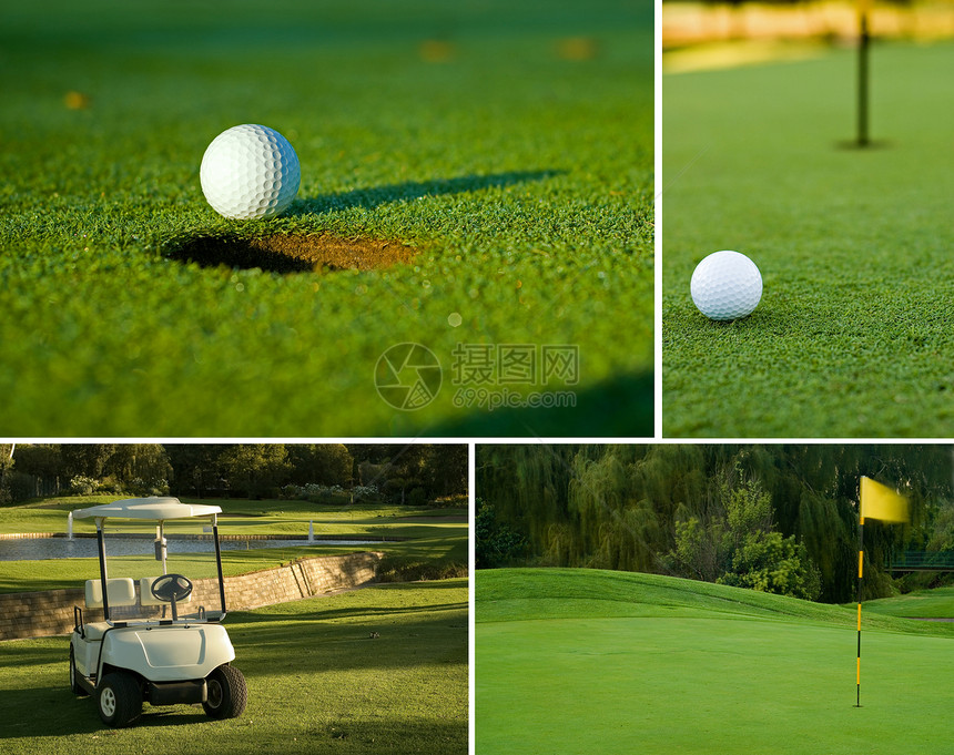 高尔夫 高尔夫球 绿色和高尔夫车拼贴组合图片
