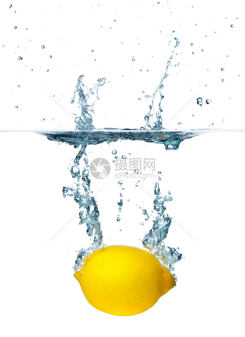 柠檬喷洒白色果汁黄色飞溅运动饮食液体食物水果图片