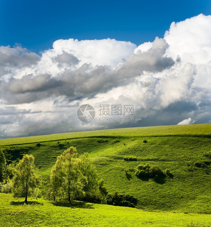 蓝色天空中的白云绿草地旅行海洋风景热带植被支撑丝绸天堂荒野植物图片