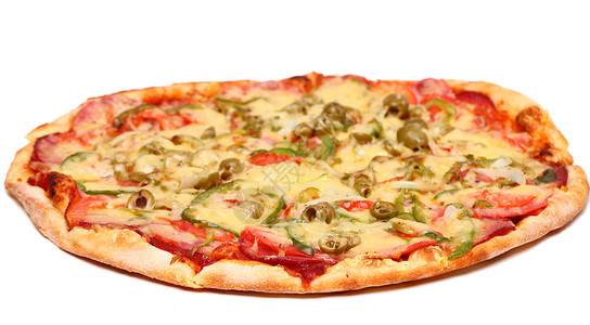 意大利辣香肠橄榄披萨孤立的意大利新披萨圆圈食物洋葱育肥香肠午餐美食餐厅送货面团背景