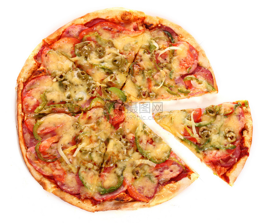 孤立的意大利新披萨火腿食物用餐送货美食圆圈餐厅育肥小吃香肠图片
