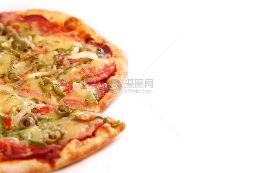 孤立的意大利新披萨饮食餐厅送货火腿食物香肠育肥午餐小吃脆皮图片