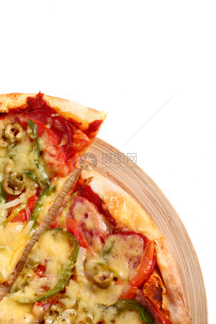 孤立的意大利新披萨送货餐厅脆皮小吃育肥香肠美食食物火腿营养图片