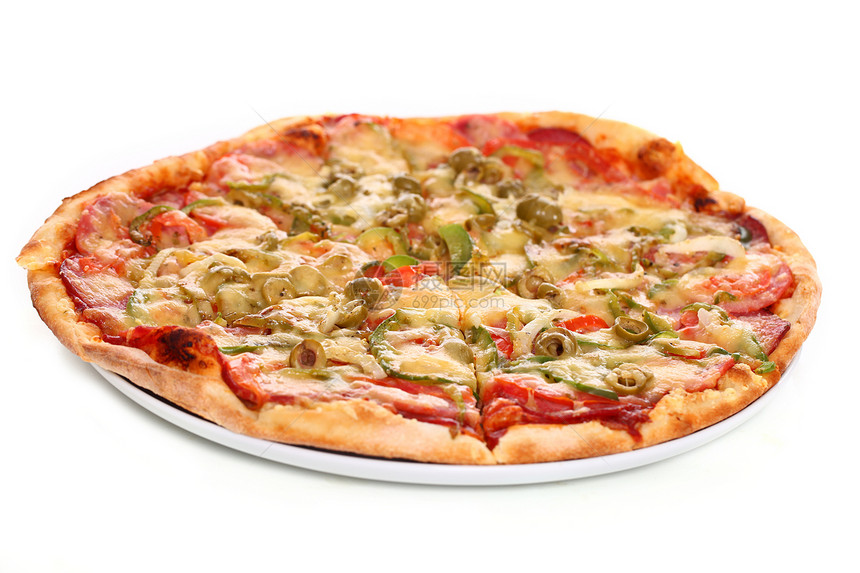 孤立的意大利新披萨香肠送货营养圆圈饮食午餐垃圾洋葱美食脆皮图片