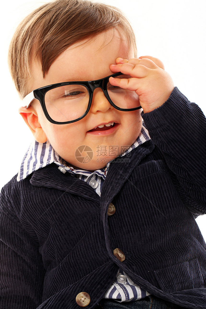 穿着外衣的漂亮男孩男性家庭男生生活条纹婴儿白色青年眼镜蓝色图片
