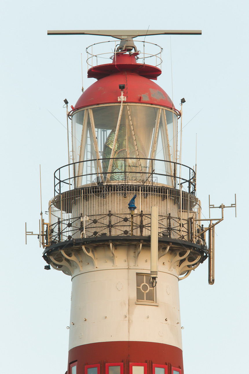 红色和白色灯塔建筑沙丘栅栏海岸海岸线海洋建筑学港口指导条纹图片