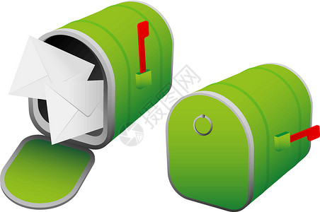绿色信箱邮箱绿色盒子送货旗帜邮政信封白色信箱插画