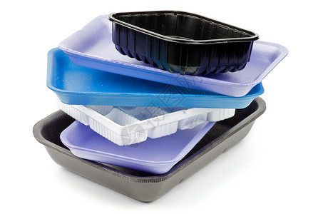 空托盘储物蓝色紫色塑料长方形模压午餐食品餐盘灰色背景