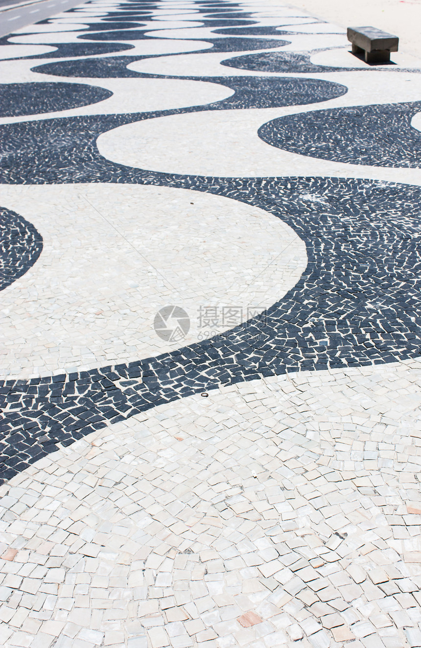科帕卡巴纳黑色石头长廊城市地面人行道海浪旅行路面曲线图片