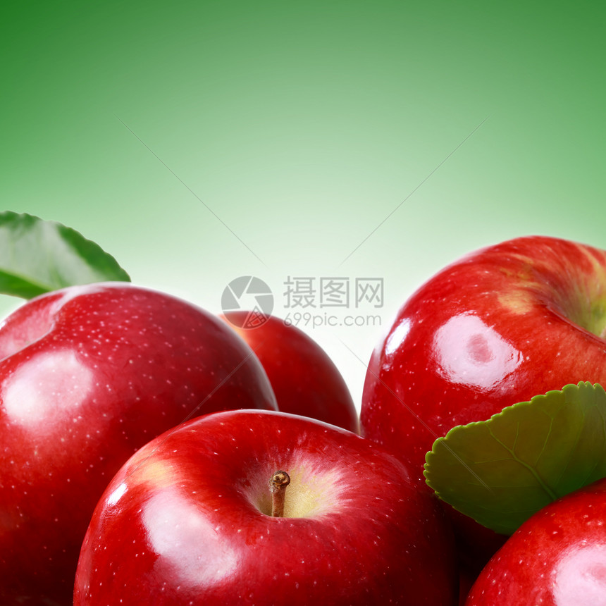 新鲜苹果园艺绿色植物季节水果食物红色收成叶子农场图片